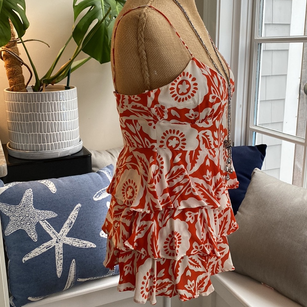 🍊Michael Kors Orange Flower Ruffle Top - Picture 4 of 12